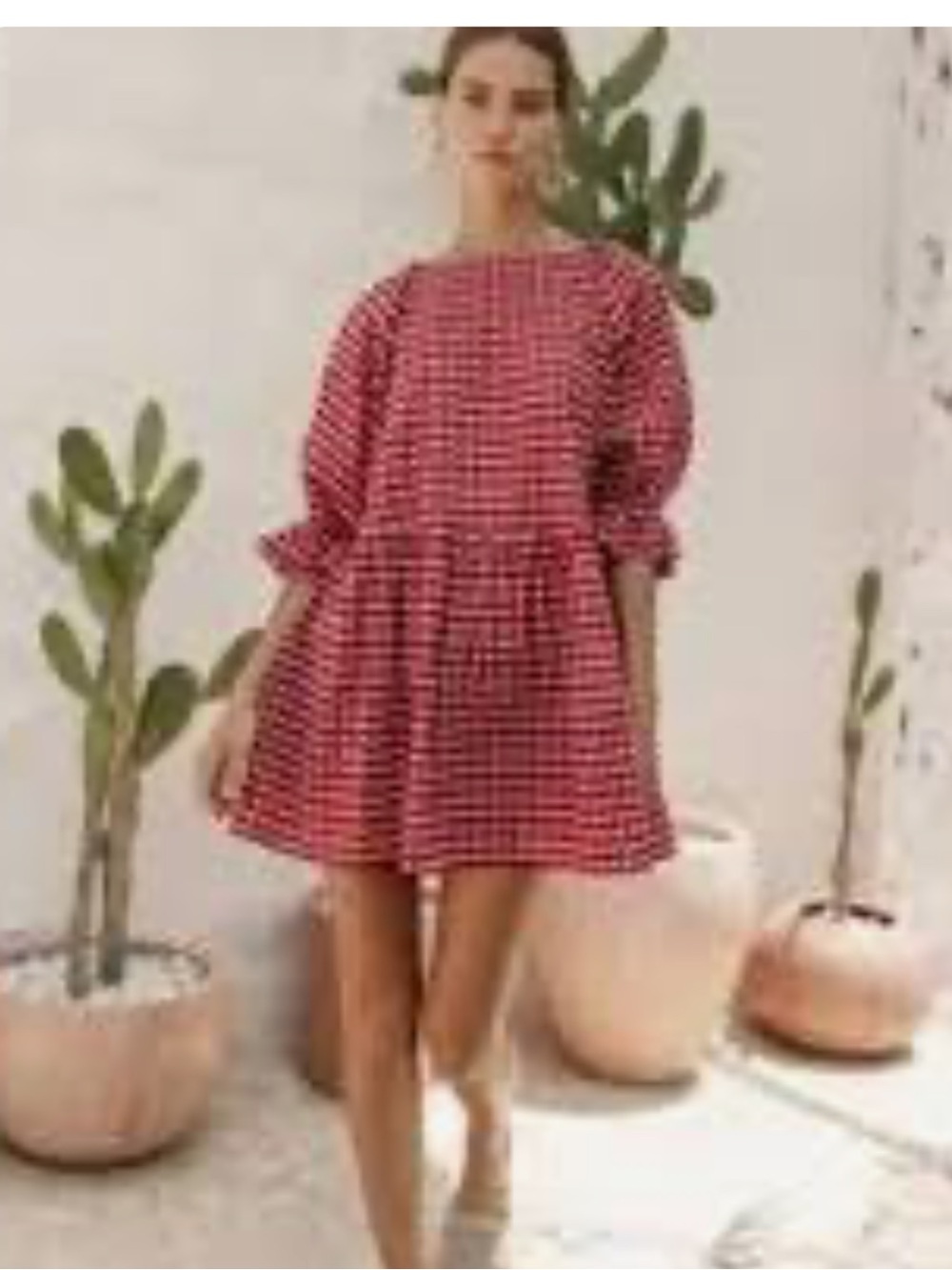 Bird & Kite Red Gingham Cotton Smock Mini Dress Size L